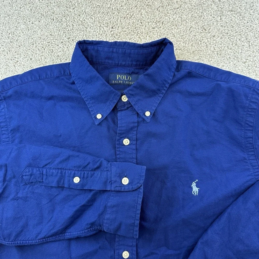 Polo Ralph Lauren Button Shirt -L- Navy Blue Classic Fit -Blue Pony- Dress